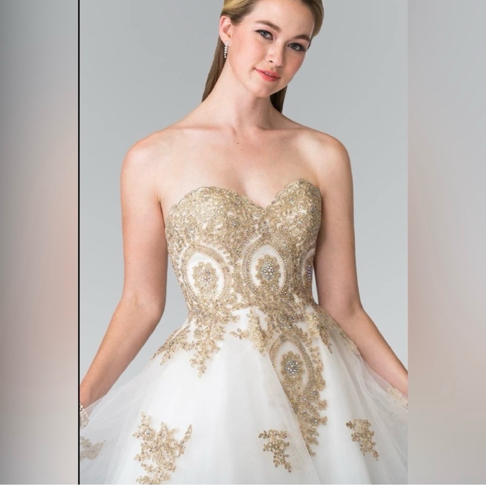 Strapless Gold and White Gown